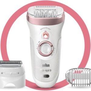 براون Braun Silk-épil 9-720 لإزالة الشعر – Wet & Dry Epilator، رأس عريض Micro-Grip، شفرة حلاقة ومِشذب
