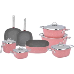 طقم حلل سافلون جرانيت مربع 13 قطعة – Saflon Square Granite Cookware Set 13 Pcs, Stainless Steel Handles